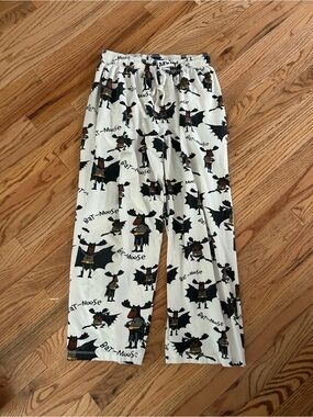 Lazy One Bat Moose 100% Cotton Pajama Lounge Pants Size S Drawstring